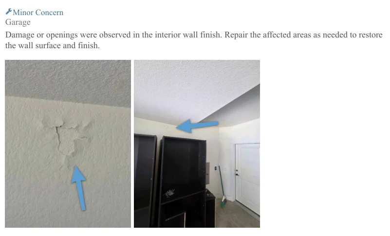 Excerpt pairing detail and location photographs in a home inspection report