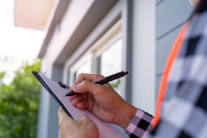 home inspector evaluating a home exterior