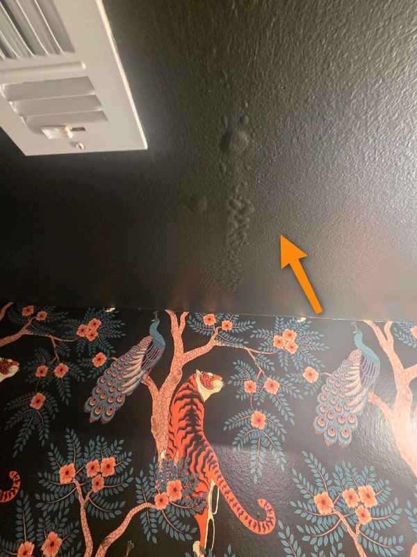 Bubbling paint at the downstairs bathroom wall and ceiling